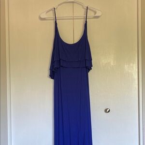 Pink Rose Blue Ruffled Tiered Maxi Dress